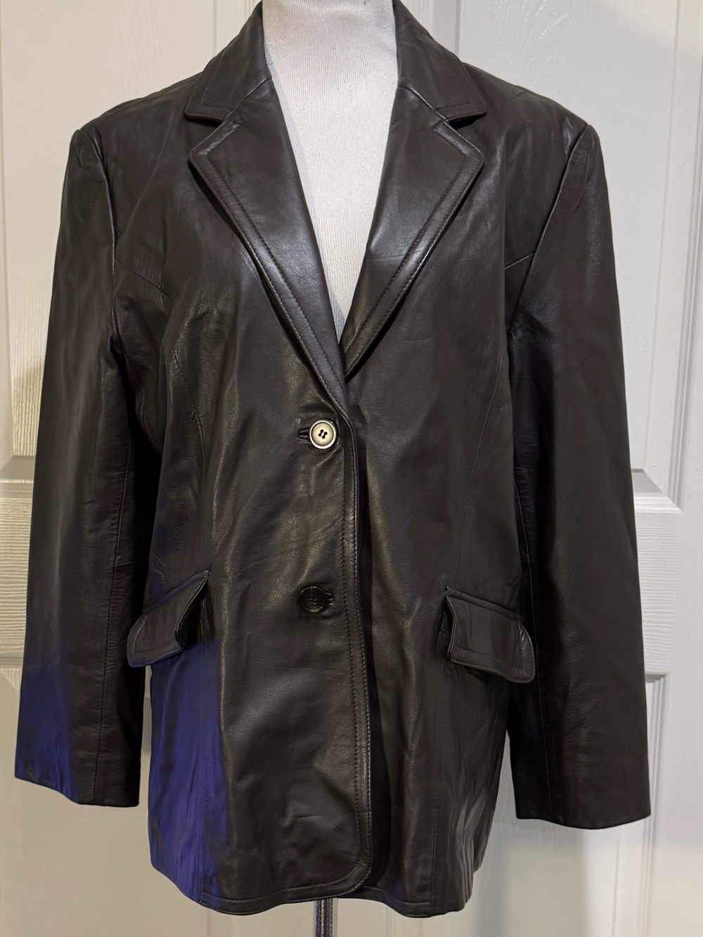 Vintage JLC New York Brown Genuine Leather Blazer Jacket 90s Y2K Tailored Coat